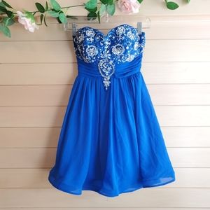 SEQUIN HEARTS Strapless Embellished Bodice Tulle Skirt Dress